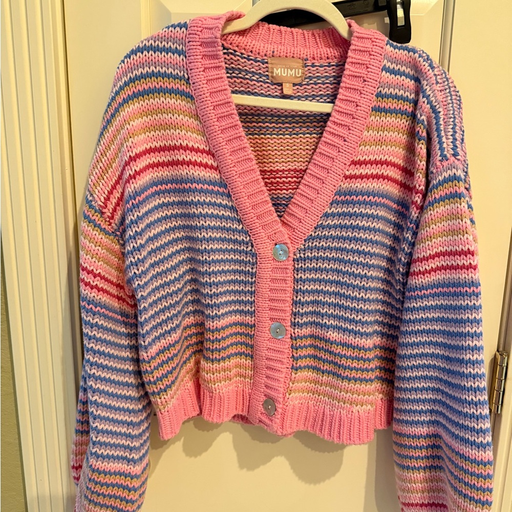 Show Me Your MuMu Pink Multicolor Striped V-Neck Cardigan